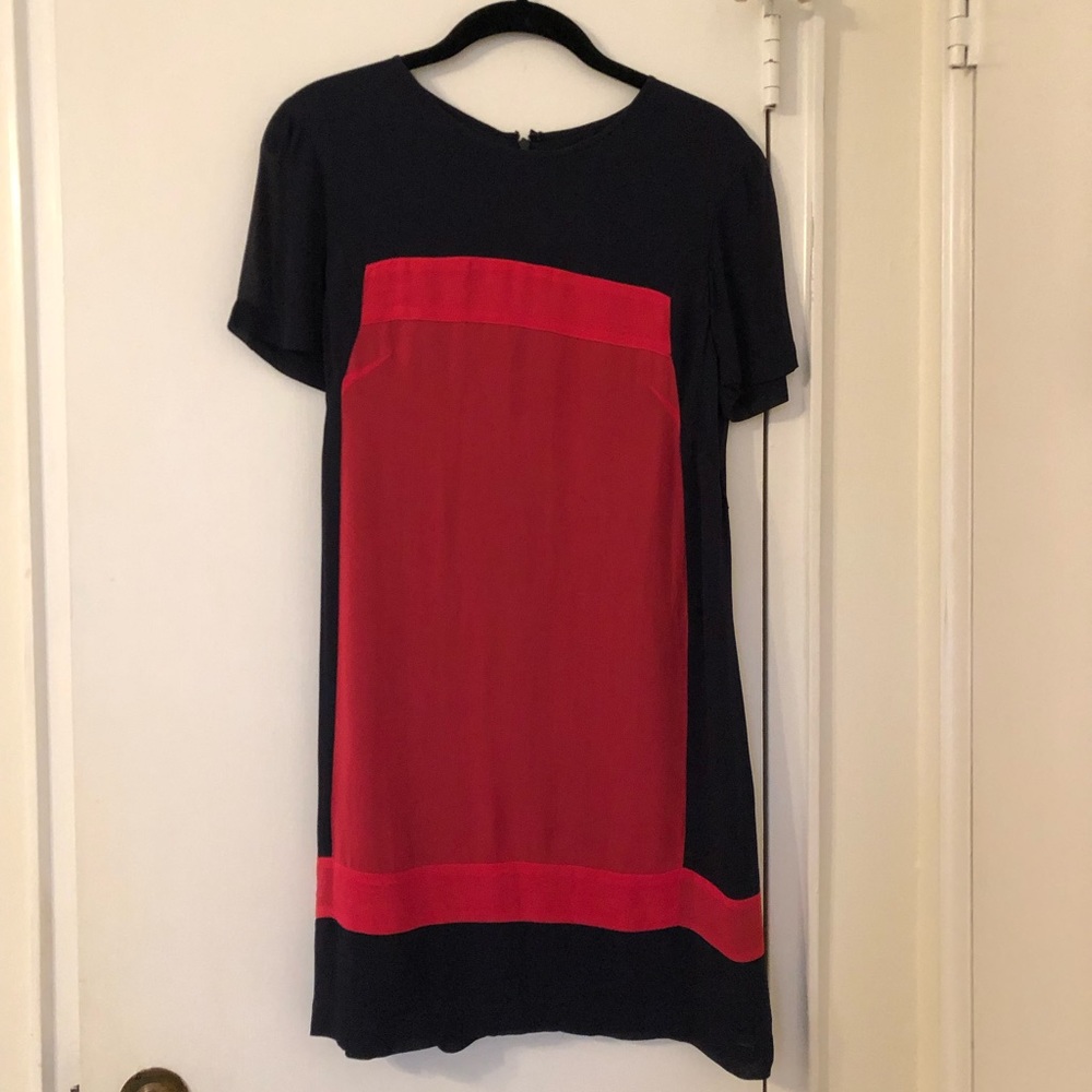 French Connection Navy & Pink Color Block Shift Dress